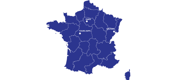 Carte France : Neuillé- Pont-Pierre, Belfort et Paris